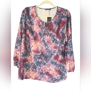 NWT Sheilay Floral Blouse 2XL‎ Purple Pink Elastic Cuffs Lightweight Retro Boho